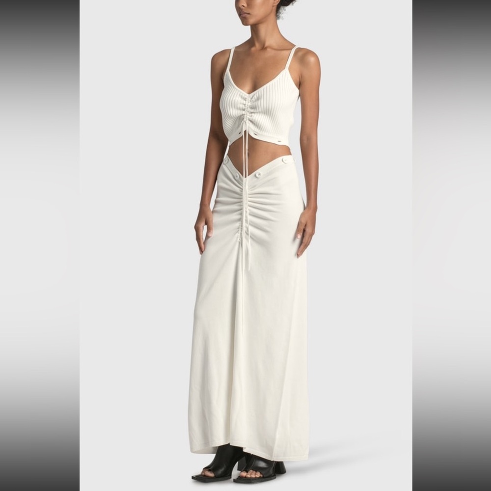 Christopher Esber Ruched Disconnect Knit Dress Cutout Cami Beige